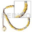 Philippine Anklets 4-5mm Yellow Coco Pklt. W/ White Clam/splashing Combi And Dangling 15mm Mop Flower