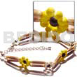 Philippine Anklets 2 Rows Sig-id Wood Tube W/ Yellow/bleach White 2-3mm Coco Pokalet Flower