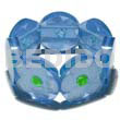 Philippine Bracelets Bangles 30mm Round Aqua Blue Clear Resin ( 7mm Thickness ) W/ Laminated Capiz Shell Flower Elastic Bangle / Lime Green Capiz Nectar Accent
