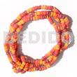 Philippine Bracelets Bangles 5 Rows 2-3m Orange Tones Coco Pklt / Elastic