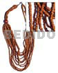 Graduated Necklaces 4 Rows Graduated Multilayered 4-5mm Coco Pklt Beads W/ 4 Rows 4mm Glass Beads And 20mm Round Wood Beads Accent / Mustard-brown Tones / 30 In
