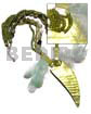 Graduated Necklaces 4 Rows 2-3mm Coco Pklt, Glass Beads, Floating 10mm Hammershell Heishe Combi W/ Feathered 90mmx32mm Tusk Kabibe Shell Pendant / Lime Green Tones / 18mm