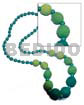 Long Endless Necklaces Graduated Wrapped Wood Beads And Round 10mm Wood Beads In Green Tones /36 In