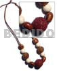 Long Endless Necklaces 15mm Buffed White Wood Beads W/ Rubber Seed And 20mm/25mm Wrapped In Cut Glass Wood Beads Combi In Double Wax Cord / 35in Adjustable