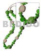 Long Endless Necklaces 2-3mm Bleach Coco Pklt 25mm Wrapped Wood Beads In Cut Glass Beads W/ Resin, Asstd. Wood Beads Combi In Lime Green Tones / 38 In