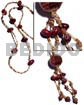 Long Endless Necklaces Glass Beads W/ Bayong Wood Beads Accent And Tassled 25mm Wrapped Wood Beads / 32 In
