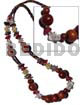 Long Endless Necklaces 2-3mm Coco Heishe Nat. Brown W/ Resin Nugget, Hammershell Sq. Cut And 12mm Round Bayong Wood Beads Combi / 20 In.