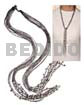 Scarf Necklaces Scarf Necklace - 7 Rows Black/tclear Glass Beads W/ Tassled White Mongo Shells / 36 In.