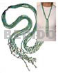 Scarf Necklaces Scarf Necklace - 7 Rows Blue/green Glass Beads W/ Tassled White Mongo Shells / 36 In.