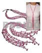 Scarf Necklaces Scarf Necklace - 7 Rows Pink/white Cut Glass Beads W/ Tassled White Rose Shell In Pink / 46 In.