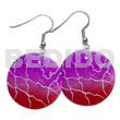 Philippine Dangling Earrings 35mm Round Red/violet Capiz 2 Tone Graduated Capiz W/ Webbing