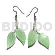 Philippine Dangling Earrings Dangling Double Leaf Pastel Green Hammershell 25mm