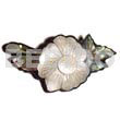 Philippine HairClips Hammershell Flower W/ Paua Abalone Leaves Inlaid Black Resin