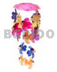 Capiz Shell Chandeliers Mini Umbrella Pink Base W/ Micro Mini Fish, Multicolor Wind Chime / Ewc00991