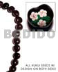 Philippine Seed Beads Kukui Seed / Black W/ Flower Design On 2 Sides / 16 Pcs. Per Strand