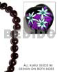 Philippine Seed Beads Kukui Seed / Black W/ Flower Design On 2 Sides / 16 Pcs. Per Strand