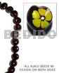 Philippine Seed Beads Kukui Seed / Black W/ Flower Design On 2 Sides / 16 Pcs. Per Strand