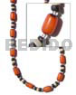 Philippines Necklaces Orange Buri Tube W/ Black /bleach Coco Pklt & Glass Beads