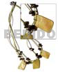 Philippines Necklaces 3 Layers Wax Cord & Buri Nuggets W/ 3 Rectangular Yellow Hammershell Pendants