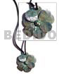 Philippines Necklaces Leather Thong Hammershell Cracking Blue Flower W/ Nat. Horn
