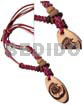 Philippines Necklaces 4 Layers Wax Cord In Pink Violet/beige Combi W/ 35mmx20mm Oval Wood W/ Burning Pendant / Adjustable