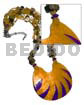 Philippines Necklaces 5 Layers Glass Beads W/ Floating Hammershell Sq. Cut And 75mmx65mm Laminated Capiz / Orange And Violet Combi / 16 In.