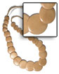 Philippines Necklaces 24 Pcs. Graduated ( 38mm/32mm/28mm/24mm/19mm ) Overlapping Embossed Flat Round In Natural White Wood W/ Clear Semi Gloss Protective Topcoat W/ Coco Heishe Nat. Neckline / 36 In.
