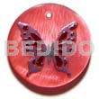 Philippine Pendants Round Peach 30mm Resin W/ Handpainted Butterfly Design - Floral/embossed