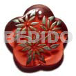 Philippine Pendants Scallop 35mm Transparent Red Resin W/ Handpainted Design - Floral / Embossed
