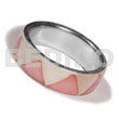 Philippine Rings Inlaid Hammershell In Stainless 10mm Metal Ring / Pastel Pink And Nat. White Combi