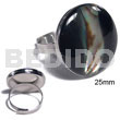 Philippine Rings Big Accent Haute Hippie Ring /adjustable Metal/ 25mm Round And Embossed Laminated Black Resin And Paua Abalone Combi