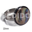 Philippine Rings Big Accent Haute Hippie Ring /adjustable Metal/ 22mmx20mm Round Embossed Laminated Paua Abalone And Hammershell Combi W/ Black Resin Edges