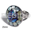 Philippine Rings Big Accent Haute Hippie Ring /adjustable Metal/ 25mm Round W/ Embossed And Laminated Paua Abalone And Mop Circles Combi