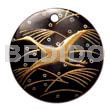 Hand Painted Pendants Round 40mm Blacktab W/ Handpainted Design - Bird / Embossed