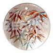 Hand Painted Pendants Round 40mm Hammershell W/ Handpainted Design - Ferns / Embossed