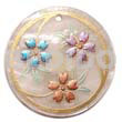 Hand Painted Pendants Round 40mm Hammershell W/ Handpainted Design - Floral / Embossed