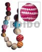 Wrapped Beads 15mm Natural White Round Wood Beads Wrapped In Pink/white Crochet / Price Per Piece