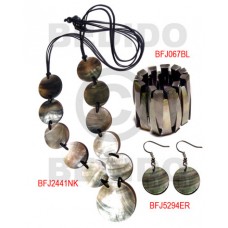 Black Lip Shell Natural Set Jewelry Long necklace Bangles Earrings Set Jewelry BFJ015SJ