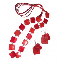 Capiz Shell Red Set Jewelry Earrings Necklace Set Jewelry BFJ197SJ