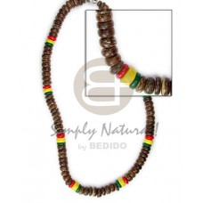 Coconut Rasta Brown 7-8 mm Yellow Black Red Green Necklace - Surfer BFJ023NK