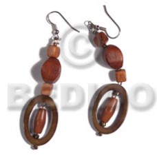 Dangling Kabibe Shell Wood Beads Oval 30 mm Gold Brown Wood Earrings BFJ5606ER