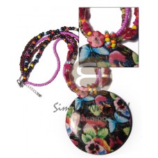Glass Beads Wood Beads Multi Row Coconut Beads with Print Desgin Print Hammer Shell Wooden Necklaces BFJ3699NK