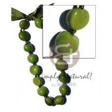 Kukui Nuts Ribbon Green Painted Lumbang Seed Kukui Lei Necklace BFJ1807NK