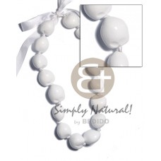 Kukui Nuts Ribbon White Painted Lumbang Seed Kukui Lei Necklace BFJ2020NK
