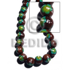 Madre de Cacao 15 mm Painted Aqua Green White Flower Wood Beads - Painted Wood Beads BFJ371WB