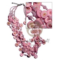 Multi Row Pink Coconut Pearls Glass Beads Coconut Necklace BFJ2108NK
