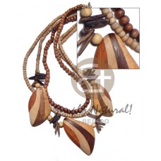 Multi Row Wood Beads Robles Wood Stick Patched Leaves Nangka Wood Coconut Wooden Necklaces BFJ3526NK