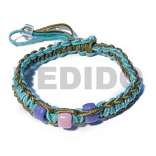 Olive Macrame thread Wood Beads adjustable Macrame Wax Cord Aqua Blue Green BRACELETS - MACRAME BFJ5