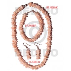 Pink Rose Shell Pink Set Jewelry 18 in necklace 7.5 Bracelets Earrings Set Jewelry BFJ050SJ