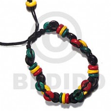 Rasta Wax Cord adjustable Macrame Reggae Wood Beads BRACELETS - MACRAME BFJ5458BR